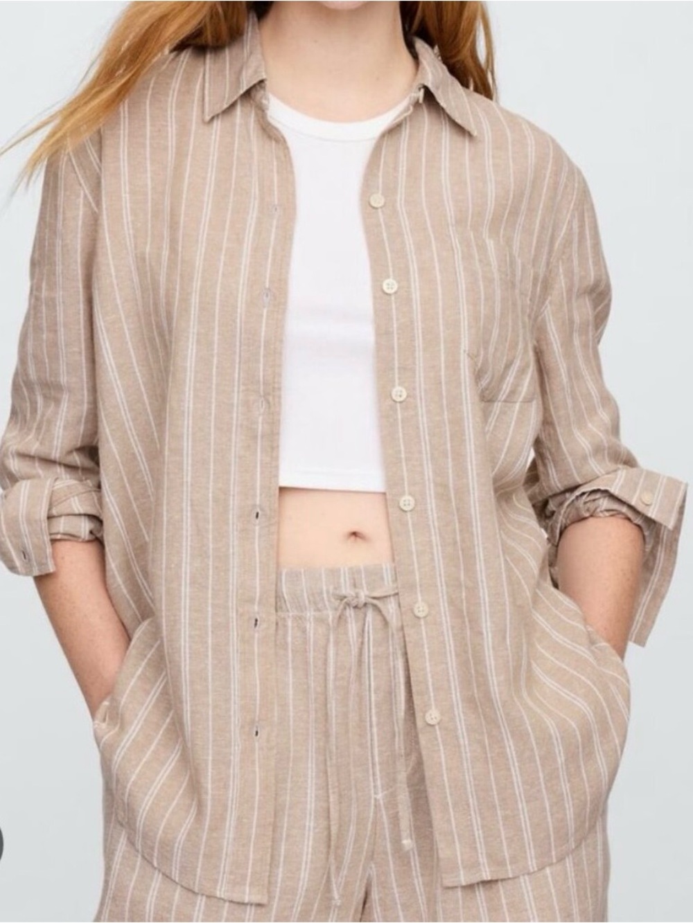 GAP The Easy Linen Blend Striped Button Down Coastal Shirt Women’s Size XXL